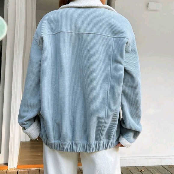 Borg Collar Drop Shoulder Teddy Lined Corduroy Jacket - Picture 2 of 4